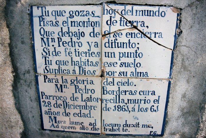 Recordatorio de Mosén Pedro Borderas en Latorrecilla