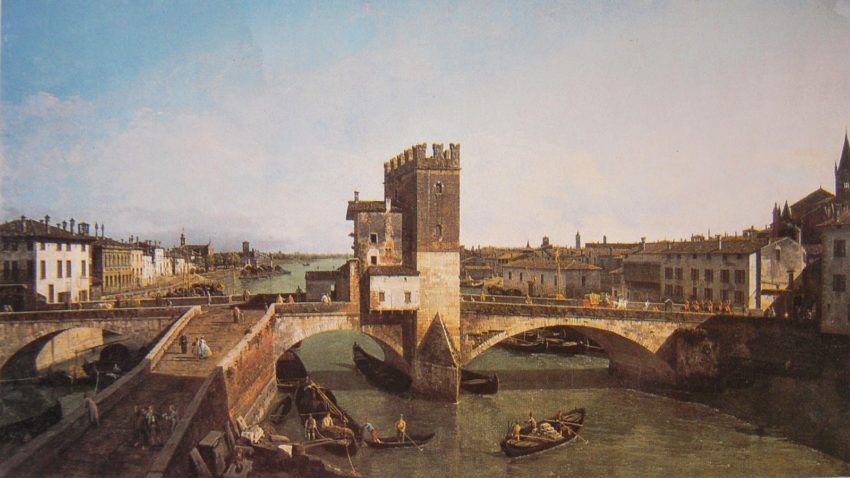 Una vista de Verona con Il Ponte delle Navi - Bernardo Bellotto